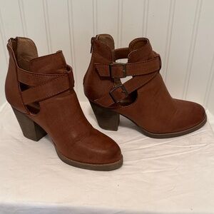 Maurices Tan Brown Cutout Buckle Ankle Boots